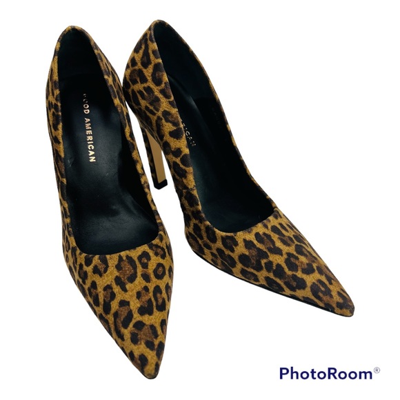 NWOT Good American Leopard Print Suede Leather Pump size 4 - Picture 1 of 15